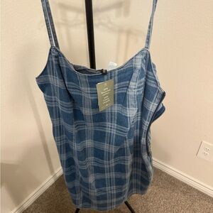 Blue Plaid Spaghetti Strap Dress